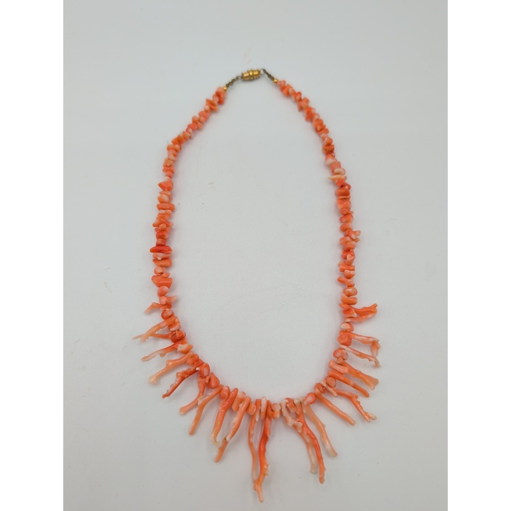 Vintage Coral Branch Necklace Angel Skin Salmon Pink Fringe Statement Orange